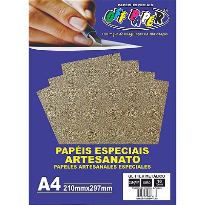 Papel Glitter Metalico Ouro A4 250g 10 fls