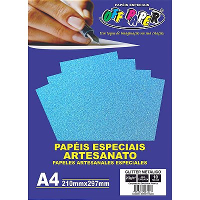 Papel Glitter Metalico Azul Turquesa A4 250g 10 fls