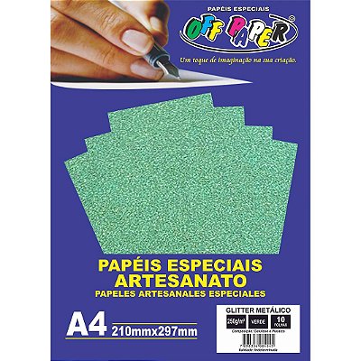 Papel Glitter Metalico Verde A4 250g 10 fls