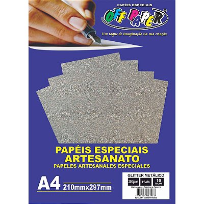 Papel Glitter Metalico Prata A4 250g 10 fls