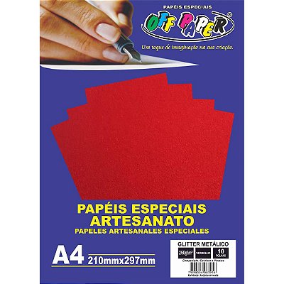Papel Glitter Metalico Vermelho A4 250g 10 fls