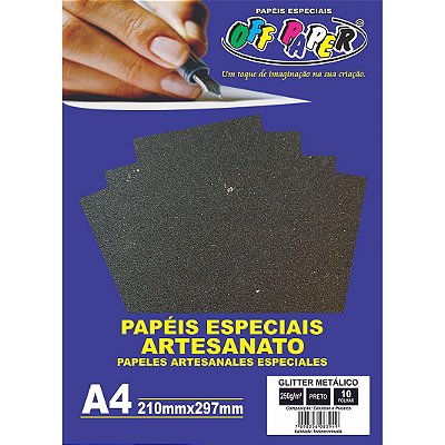 Papel Glitter Metalico Preto A4 250g 10 fls