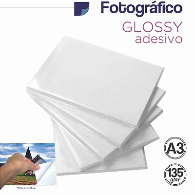 Adesivo Fotográfico Glossy A3 - Jato de Tinta, 135g/m2,  pacote 20fls. - BC 2016