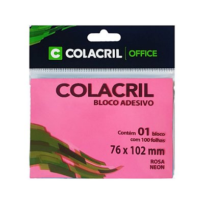 Colacril Bloco Adesivo Reposicionável Rosa Neon 76x102mm 100 fls