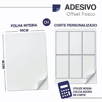 Adesivo Fosco, Folha Inteira 66x96 cm ou Corte Personalizado 180 g/m2, frontal offset