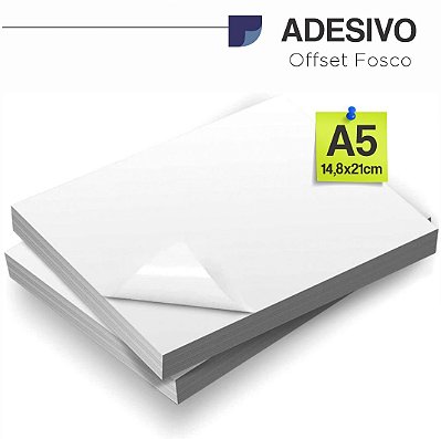 Adesivo Fosco, formato: A5 (14,8x21cm), 180g/m2, frontal offset, Pct 100 fls.