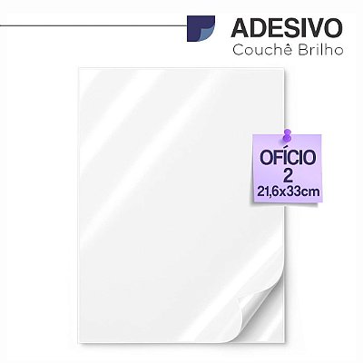 Adesivo Brilho, formato: Oficio 2 (21,6x33cm), 180g/m2, frontal couché, Pct 100 fls.