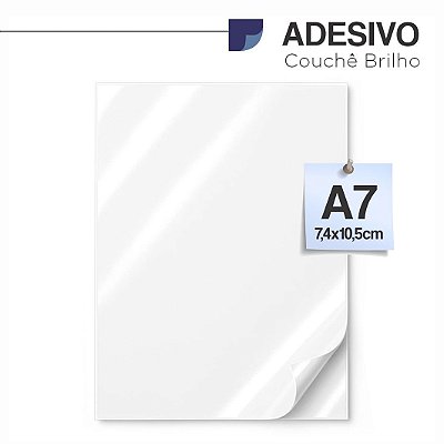Adesivo Brilho, formato: A7 (7,4x10,5cm), 180g/m2, frontal couché, Pct 100 fls.