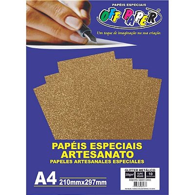 PAPEL GLITTER METALICO OURO VELHO A4 250G 10 FLS