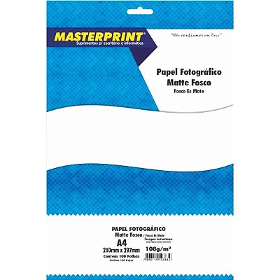 PAPEL FOTO MATTE FOSCO 108G/M² A4 - 100 FOLHAS MP
