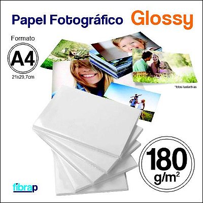 Papel Fotográfico Glossy A4 - Jato de Tinta, 180g/m2,  pacote 20fls.