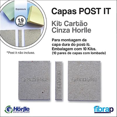 Kit Cartão Cinza Horlle 1.9 mm, para montagem da capa do post it.,  pacote com 10 conjuntos.
