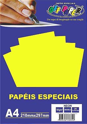 Papel Neon Amarelo, 180g/m2,  pacote 20fls.