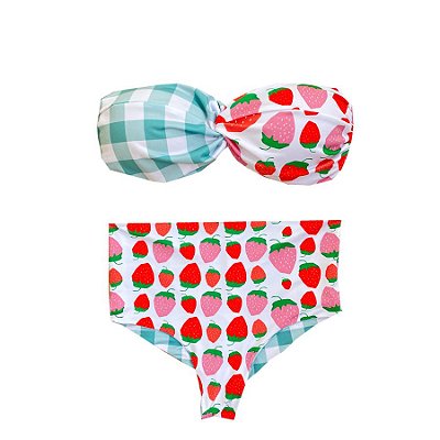 BIQUINI para mamãe . TOMARA QUE CAIA . estampa MORANGUINHOS  . OTA .