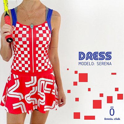 vestido  de TENNIS | SERENA | .  estampa QUADRICULADO FOGO . OTA .