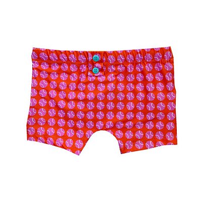 sunga  infantil  . estampa TENNIS ROSE BALL RETRÔ_LARANJA COM ROSA . ÖTA TENNIS CLUB .