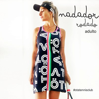 vestido  de TENNIS | nadador |RODADO| .  estampa SMASH_ BRANCO COM PRETO . ÖTA TENNIS CLUB