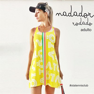 vestido  de TENNIS | nadador |RODADO| .  estampa SMASH_ AMARELO COM BRANCO . ÖTA TENNIS CLUB