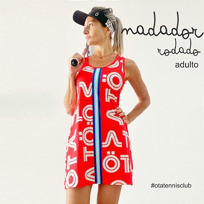 vestido  de TENNIS | nadador |RODADO| .  estampa SMASH_ VERMELHO COM AZUL . ÖTA TENNIS CLUB