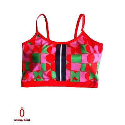 top de TENNIS |RADU| .  estampa GEOMÉTRICOS VERMELHO COM VERDE . ÖTA TENNIS CLUB