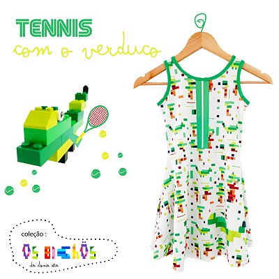vestido  de TENNIS | SERENA | .  estampa TENNIS COM  VERDUCO . OTA .