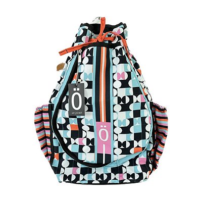 raqueteira mochila de cordinha para tennis e beach tennis ÖTA _ GEOMÉTRICOS PRETO E BRANCO