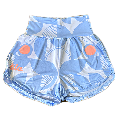 SHORT FREEDOM - GEOMÉTRICO POP ART . AZUL E PÊSSEGO . RUN LIKE A GIRL . ÖTA TENNIS CLUB