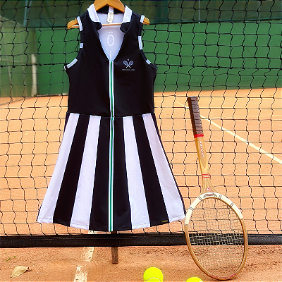 vestido  de TENNIS |RYBAKINA| .  estampa  RAIO DE LUZ _ BLACK  . ÖTA TENNIS CLUB