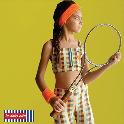 Conjunto TOP E LEGGING SAKKARI INFANTIL _ estampa PIXEL DA FLOR DE LARANJEIRA . LA DOLCE VITA . OTA TENNIS CLUB