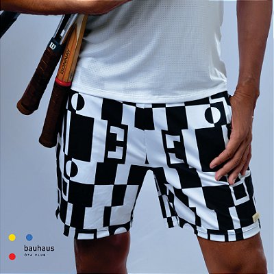 bermuda de TENNIS E BEACH TENNIS: modelo |FEDERER| . estampa CHESS_BLK1_BAUHAUS . ÖTA TENNIS CLUB