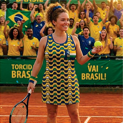 vestido de TENNIS E BEACH TENNIS | nadador SLIM| . estampa MAR BRASILEIRO AMARELO . OTA .