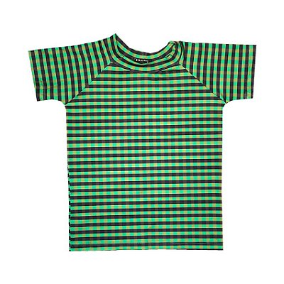 BLUSA DE PROTEÇÃO infantil . MANGA CURTA . estampa XADREZ BORBOLETAS NO JARDIM BAIANO . OTA .