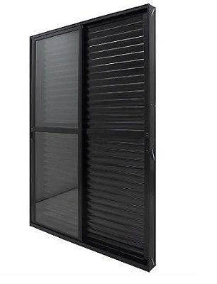 PORTA BALCÃO ALUMÍNIO PRETO 3 FOLHAS COM FECHADURA VIDRO LISO LINHA 25 PREMIUM