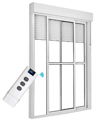 PORTA INTEGRADA ALUMÍNIO BRANCO COM PERSIANA 2 FOLHAS MÓVEIS VIDRO LISO ACIONAMENTO AUTOMÁTICO COM FECHADURA LINHA SUPREMA
