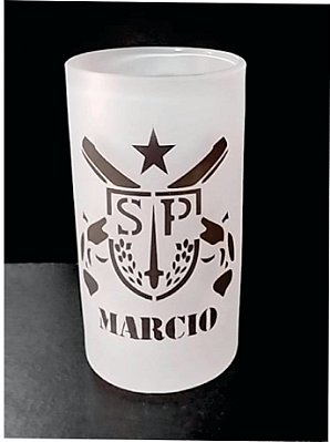 Caneca de chopp vidro jateado estampa veteranos Força Publica Policia Miltar SP, personalizada nome