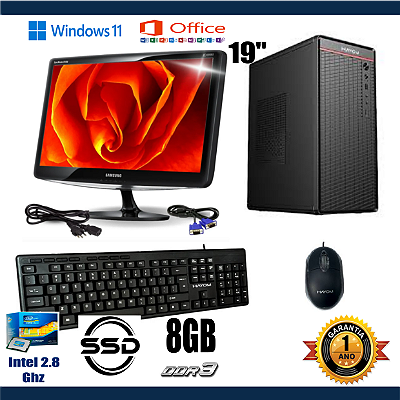 PROMOÇÃO FIM DE LOTE - Computador completo novo na caixa Core i3 3.30Ghz Windows 11 PRO Super Rápido 8GB + SSD Monitor de 19 polegadas Widescreen com 1 ano de garantia até 12x