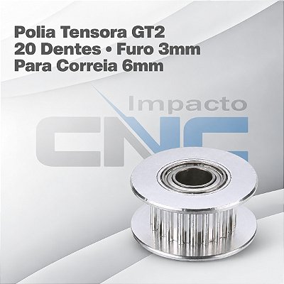 Polia Tensora GT2 20 Dentes, Furo 3mm, P/ Correia 6mm