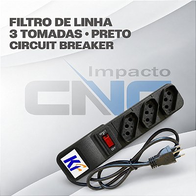 FILTRO DE LINHA 3 TOMADAS PLAS PRETO CIRCUI BREAKER