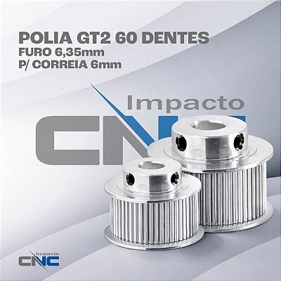 Polia GT2 60 Dentes, Furo 6,35mm, P/ Correia 6mm