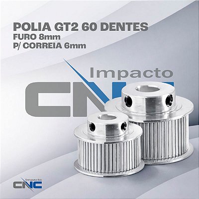 Polia GT2 60 Dentes, Furo 8mm, P/ Correia 6mm