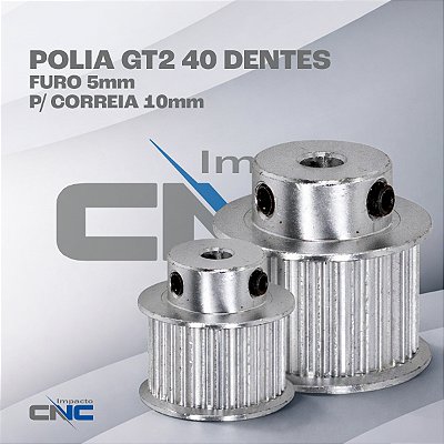 Polia GT2 40 Dentes, Furo 5mm, P/ Correia 10mm