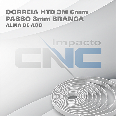 Correia HTD 3M 6mm com passo 3mm Branca - Alma de Aço