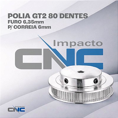 Polia GT2 80 Dentes, Furo 6,35mm, P/ Correia 6mm