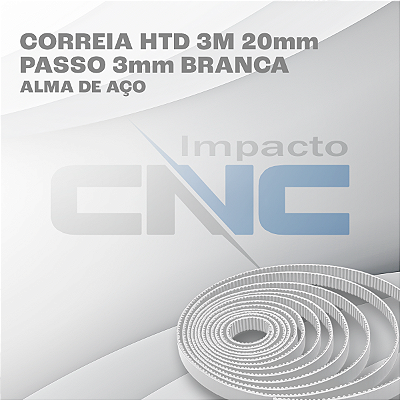 Correia HTD 3M 20mm com passo 3mm Branca - Alma de Aço