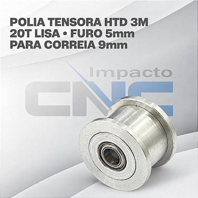 Polia Tensora HTD 3M 20T Lisa, Furo 5mm, P/ Correia 9mm