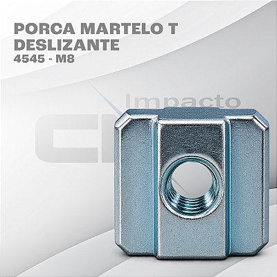 Porca Martelo T Deslizante 4545- M8 - Aço Carbono Niquelado