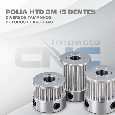 Polia HTD 3M 15 Dentes, Furo 6,35mm, P/ Correia 12mm