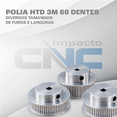Polia HTD 3M 60 Dentes, Furo 6,35mm, P/ Correia 6mm