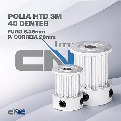 Polia HTD 3M 40 Dentes, Furo 6,35mm, P/ Correia 20mm