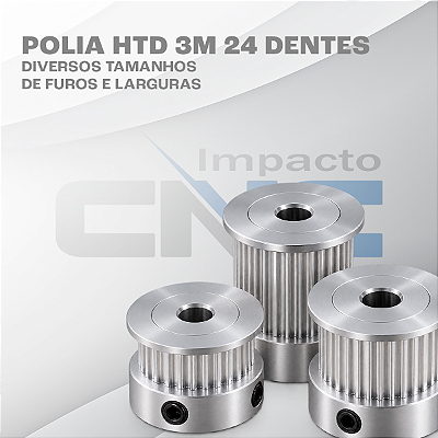 Polia HTD 3M 24 Dentes, Furo 6,35mm, P/ Correia 12mm